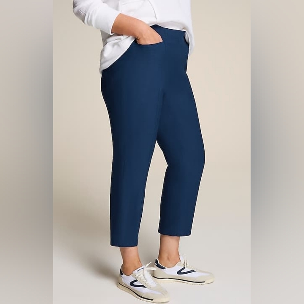 J. Jill Linen Stretch Angled-Pocket Slim-Leg Pants in Blue NWT